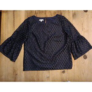 RSVP By Talbots Top Womens L Black Lace 3/4 Flare Sleeve Gothic Boho Whimsigoth